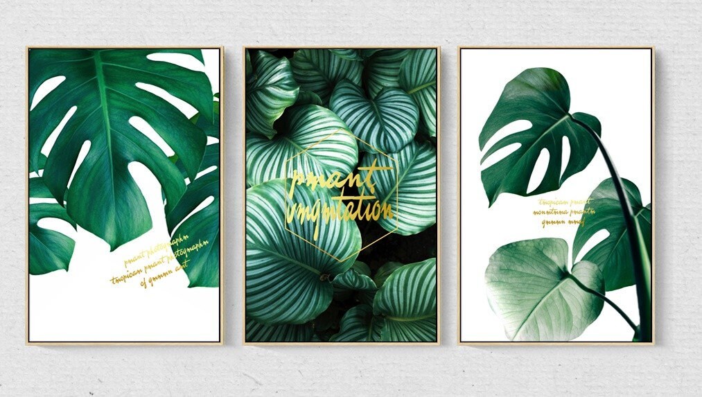 Dreiteilige Pflanzen-Wanddrucke im schwebenden Rahmen, modernes minimalistisches gerahmtes botanisches Kunstwerk, original grünes druckbares 3er-Set Leinwandbilder