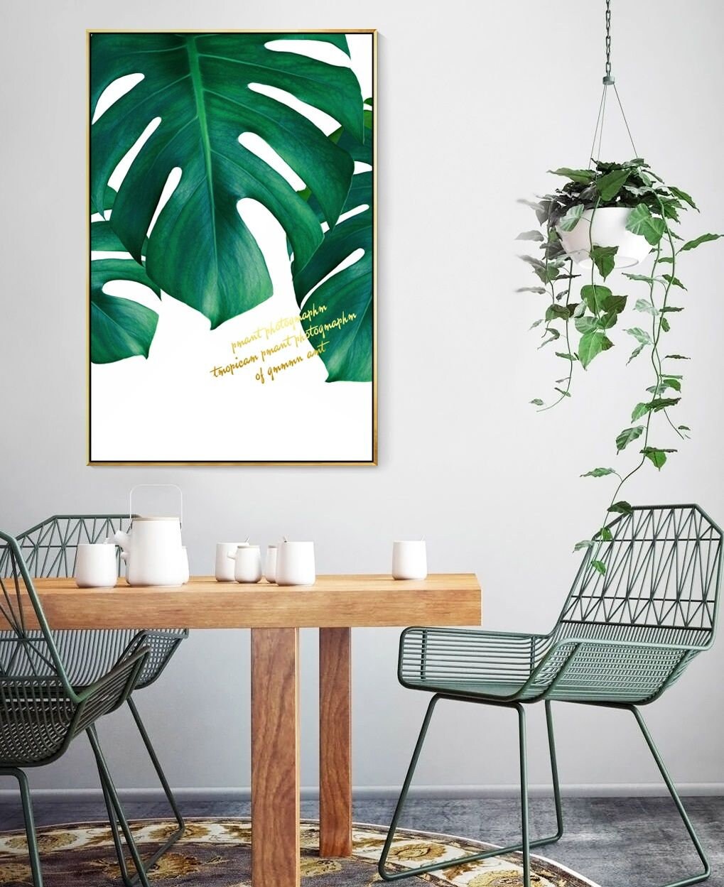 Dreiteilige Pflanzen-Wanddrucke im schwebenden Rahmen, modernes minimalistisches gerahmtes botanisches Kunstwerk, original grünes druckbares 3er-Set Leinwandbilder