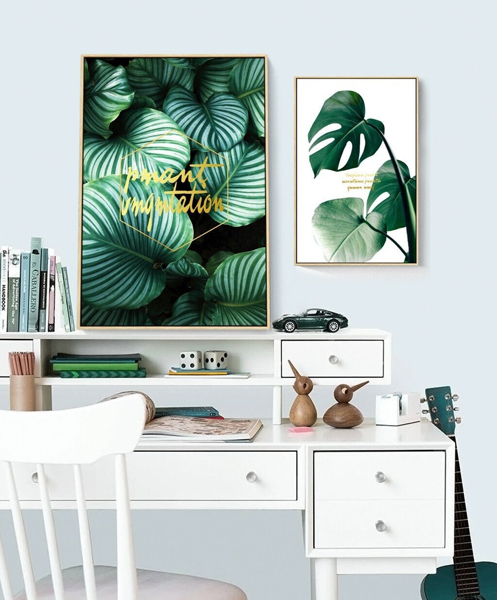 Dreiteilige Pflanzen-Wanddrucke im schwebenden Rahmen, modernes minimalistisches gerahmtes botanisches Kunstwerk, original grünes druckbares 3er-Set Leinwandbilder