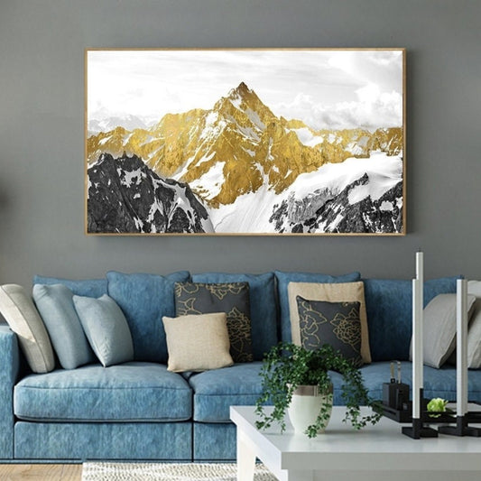 Goldene Berge Leinwand Wandkunst, Gold Floater Rahmen druckbares Kunstwerk, großer Natur Leinwanddruck, Landschaft Wandkunst, Geschenk zur Wohnungserwärmung