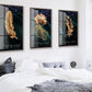 3er-Set botanische Wanddrucke, Leinwandkunst mit goldenen Pflanzen im schwebenden Rahmen, modische Wandkunst auf Leinwand in Gold, gerahmte druckbare Kunstwerke mit goldenen Blättern