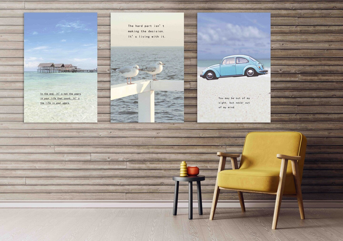 3er-Set maritimer Wandkunst in schwebendem Rahmen, dreiteilige Drucke auf nautischer Leinwand, blau gerahmtes Kunstwerk mit inspirierendem Spruch, Meereslandschaftskunst