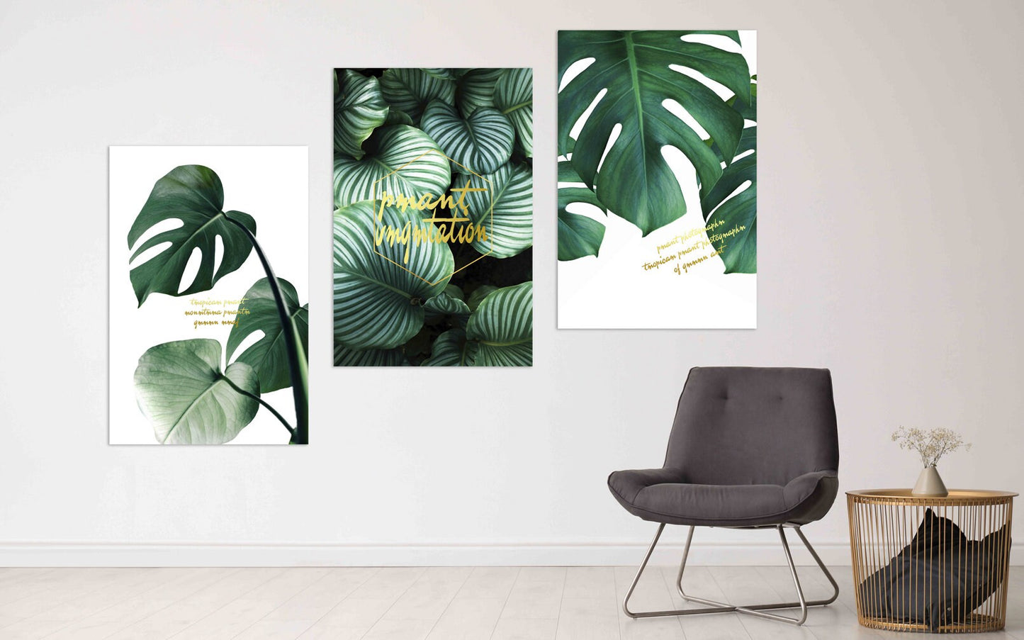 Dreiteilige Pflanzen-Wanddrucke im schwebenden Rahmen, modernes minimalistisches gerahmtes botanisches Kunstwerk, original grünes druckbares 3er-Set Leinwandbilder