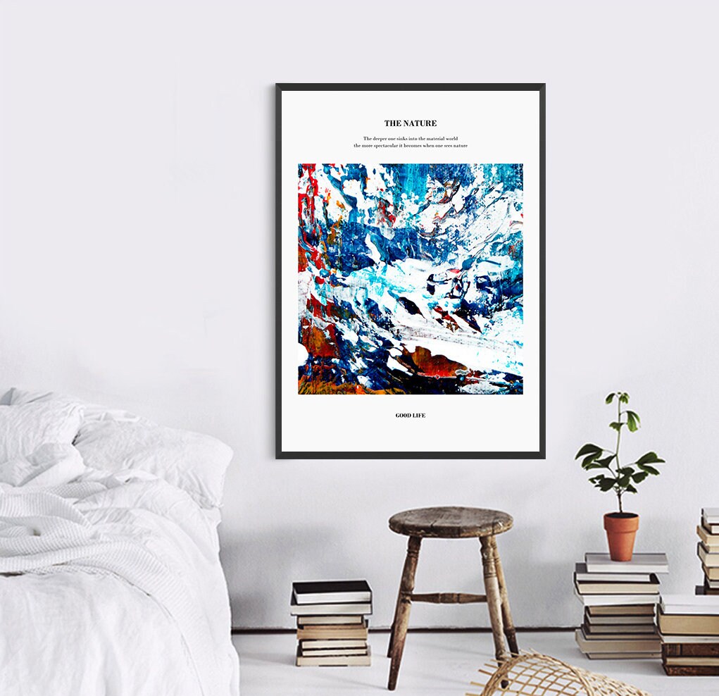Abstraktes 3-teiliges Leinwandbild, gerahmtes blaues druckbares Kunstwerk, Set aus drei Floater-Rahmendrucken, drei farbenfrohe gerahmte Kunstwerke für zu Hause