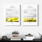 Berge dreiteiliges gerahmtes Wandbild, abstraktes Floater-Rahmen-Kunstwerk, 3er-Set Landschaftsdrucke, gelb-weiß gerahmtes Wanddekor