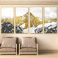Mehrteiliges Wandbild mit goldenen Bergen auf Leinwand, 3er-Set Wandkunst mit Bergmotiven in schwebendem goldenen Rahmen, asiatische Naturwandkunst als Geschenk