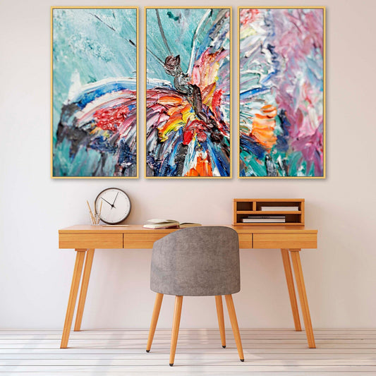 Große gerahmte Schmetterlingsgemälde auf Leinwand, Wanddekoration mit schwebendem Rahmen, mehrfarbige druckbare Wandkunst, Ölgemälde auf Leinwand
