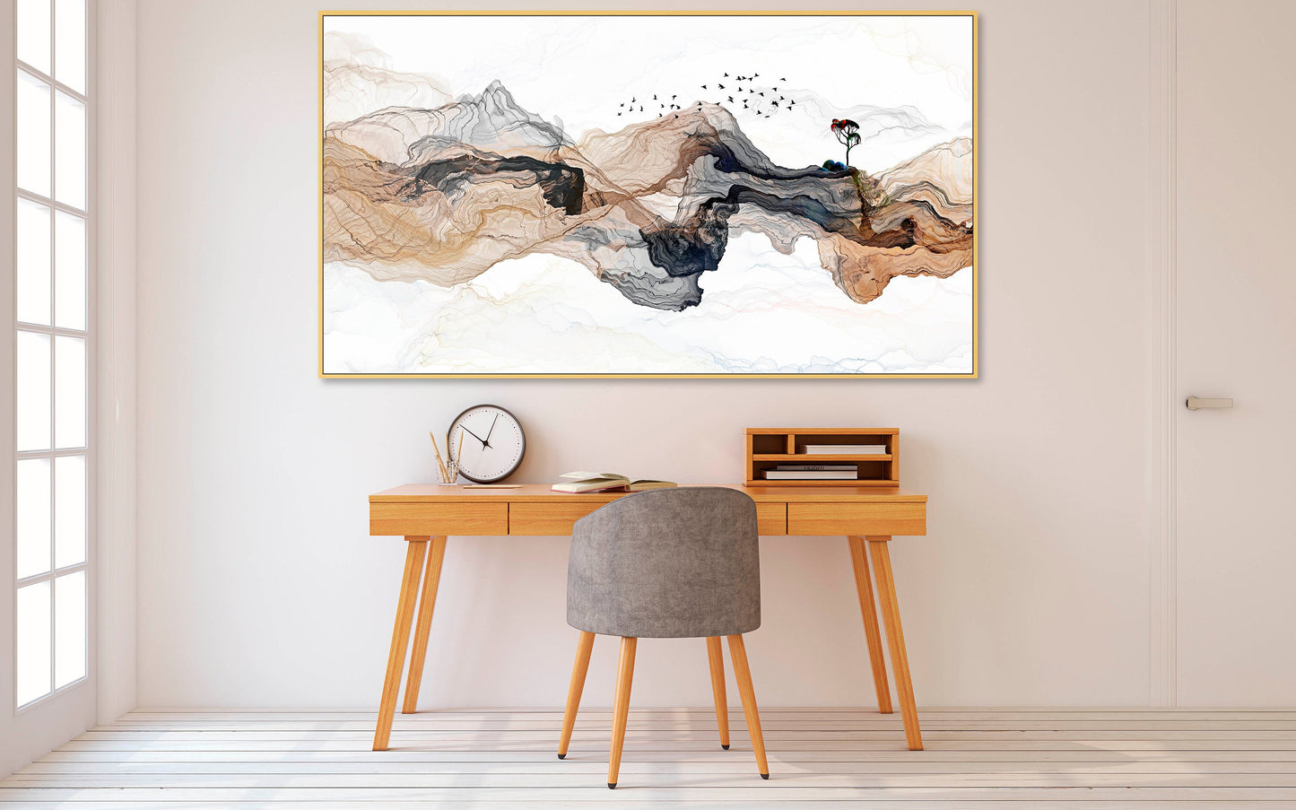 Abstrakte, moderne gerahmte Leinwand-Wandkunst, mehrteilige, extra große Druck-Wandkunst in goldenem Schweberahmen, 3er-Set Wandkunst zum Einzug