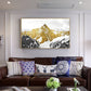 Goldene Berge Leinwand Wandkunst, Gold Floater Rahmen druckbares Kunstwerk, großer Natur Leinwanddruck, Landschaft Wandkunst, Geschenk zur Wohnungserwärmung