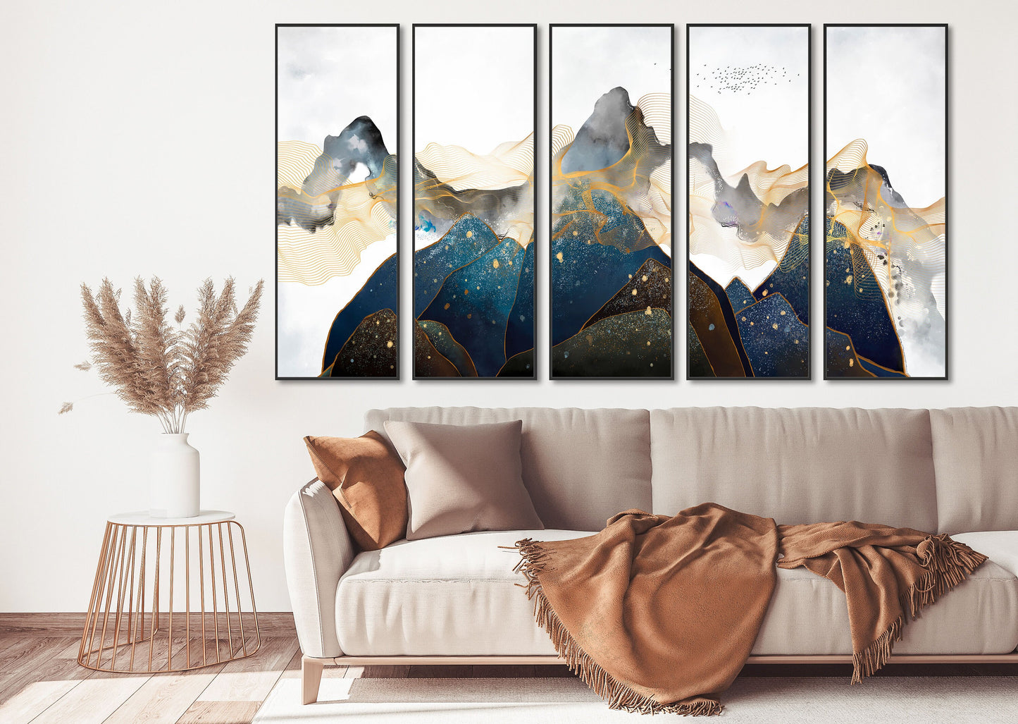 Blaue Berge Wandkunst, moderne rauchige Berge gerahmte Leinwand Wanddekoration, extra großer Floater-Rahmen Natur Wandkunst Home Wanddekoration