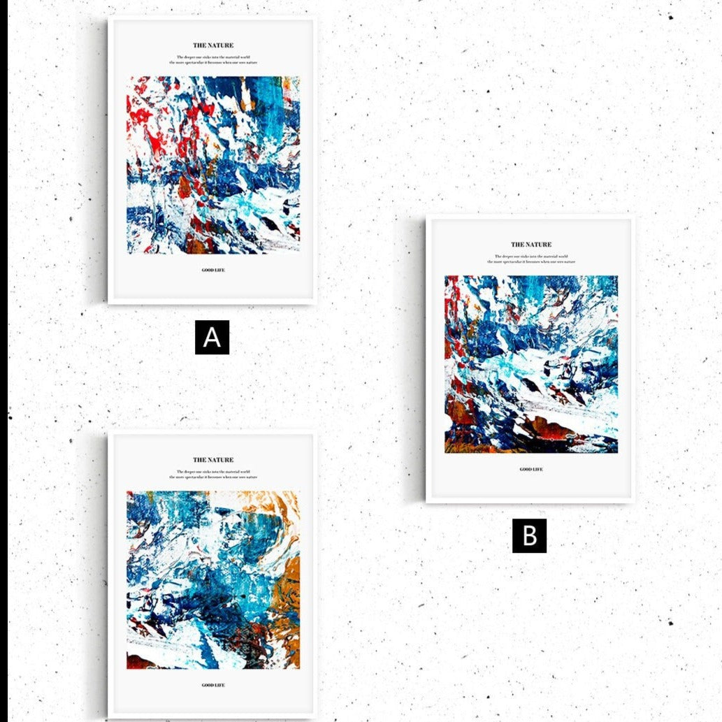 Abstraktes 3-teiliges Leinwandbild, gerahmtes blaues druckbares Kunstwerk, Set aus drei Floater-Rahmendrucken, drei farbenfrohe gerahmte Kunstwerke für zu Hause