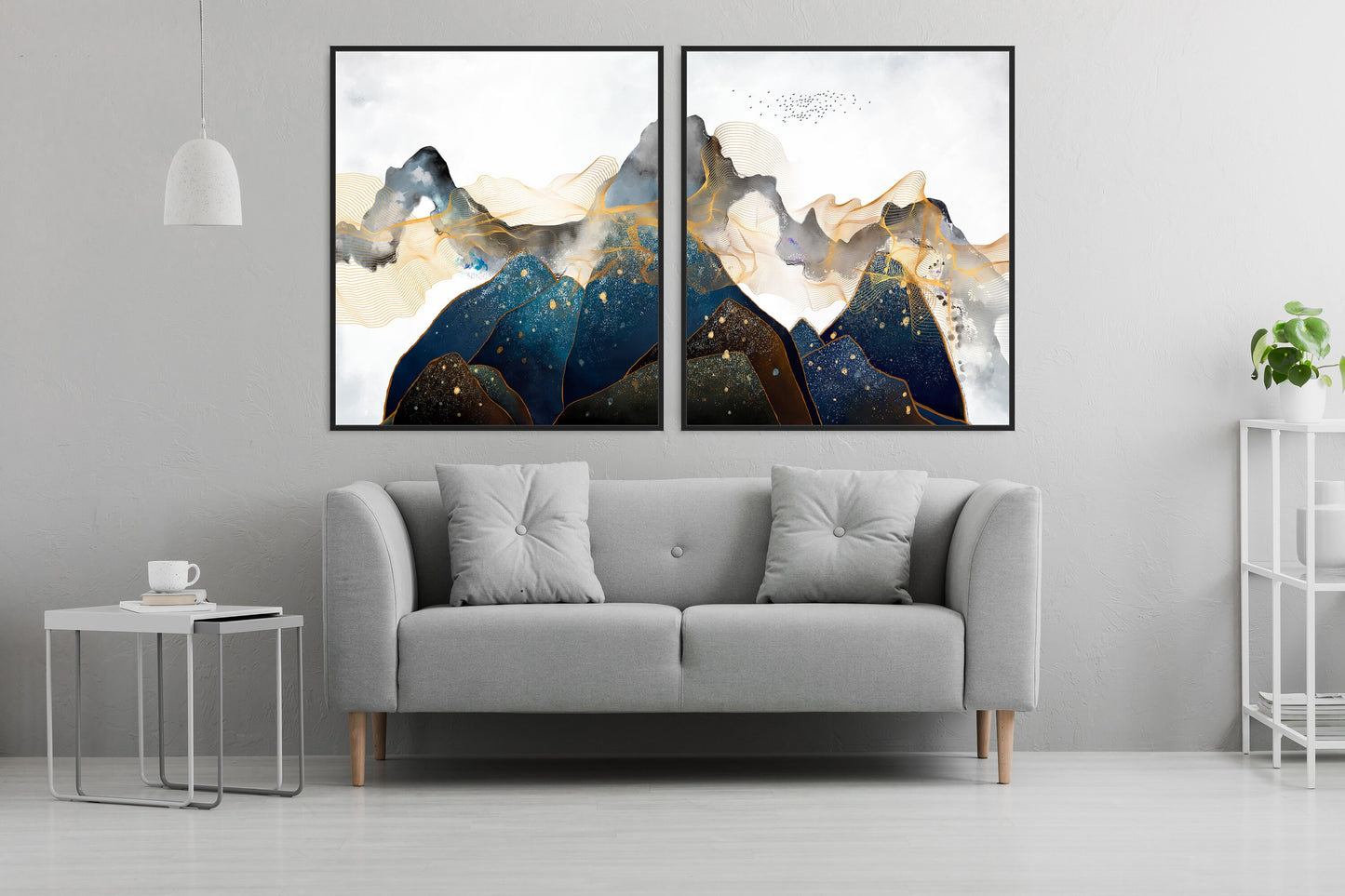 Blaue Berge Wandkunst, moderne rauchige Berge gerahmte Leinwand Wanddekoration, extra großer Floater-Rahmen Natur Wandkunst Home Wanddekoration