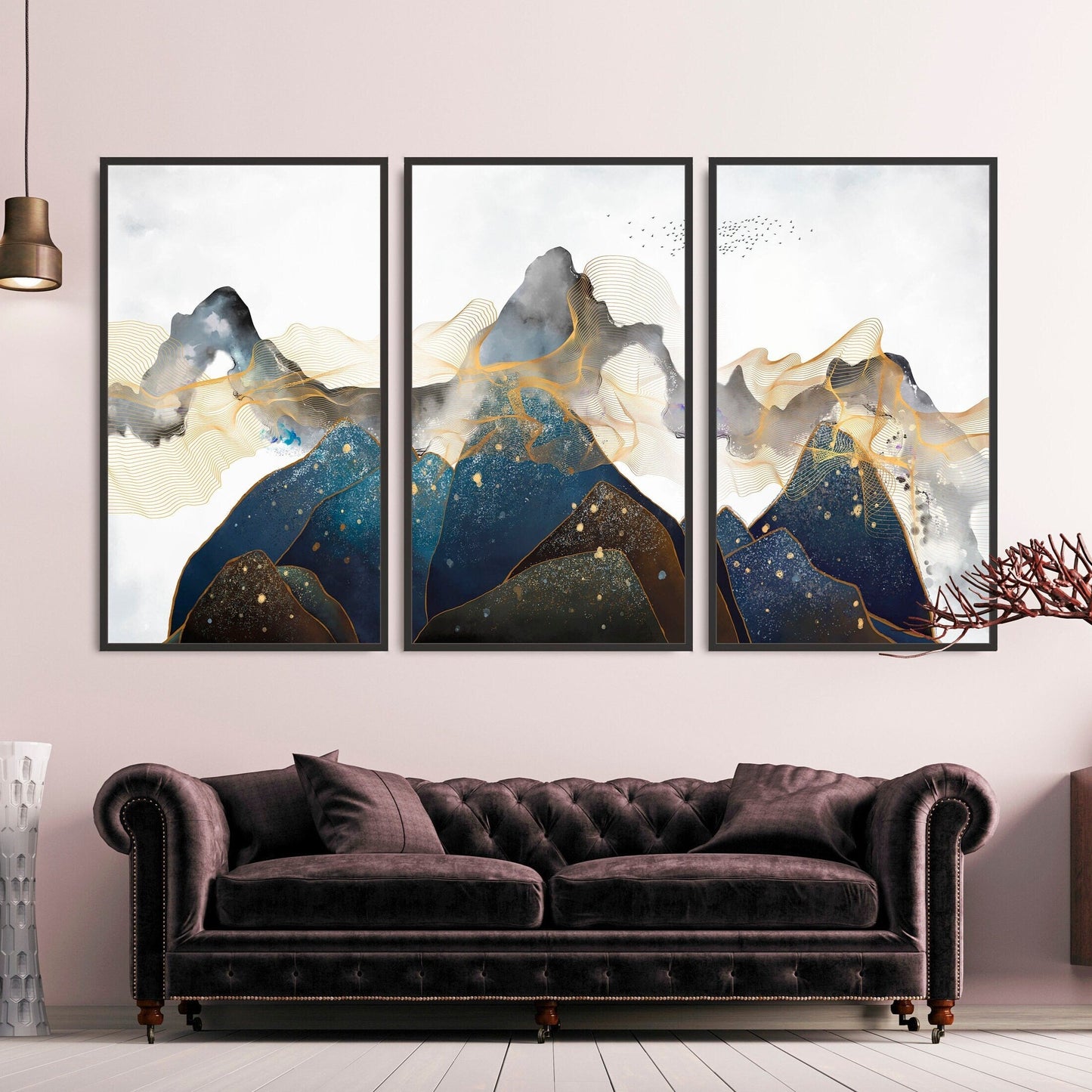 Blaue Berge Wandkunst, moderne rauchige Berge gerahmte Leinwand Wanddekoration, extra großer Floater-Rahmen Natur Wandkunst Home Wanddekoration
