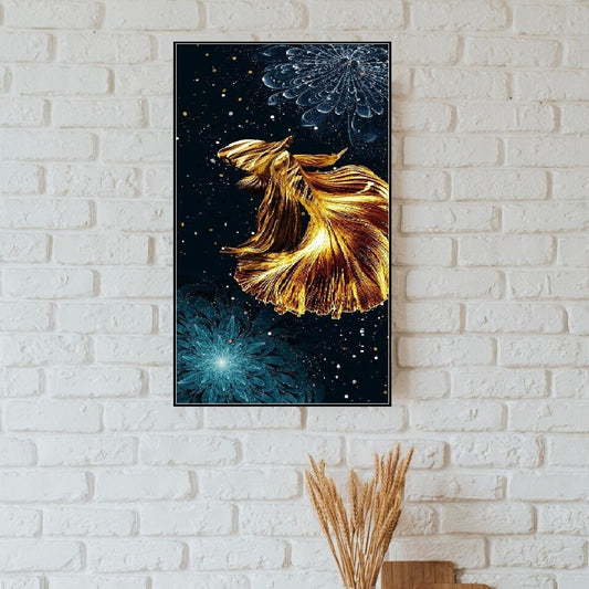 Abstrakte Leinwandbilder in Blau und Gold, modernes vertikales Wanddekor im Floater-Rahmen, extra große bunte Leinwandbilder