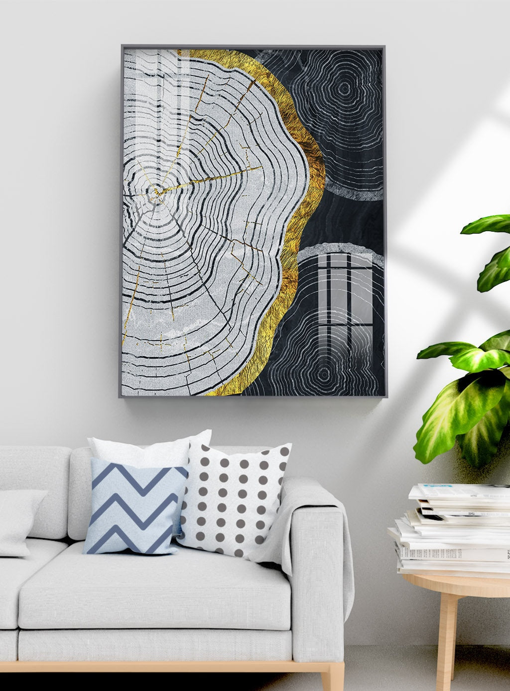 Abstrakte weiß-schwarze Wandkunst, moderne gerahmte Leinwand-Wandkunst, extra großes druckbares Kunstwerk im Floater-Rahmen, trendiges Wohnzimmer-Dekor