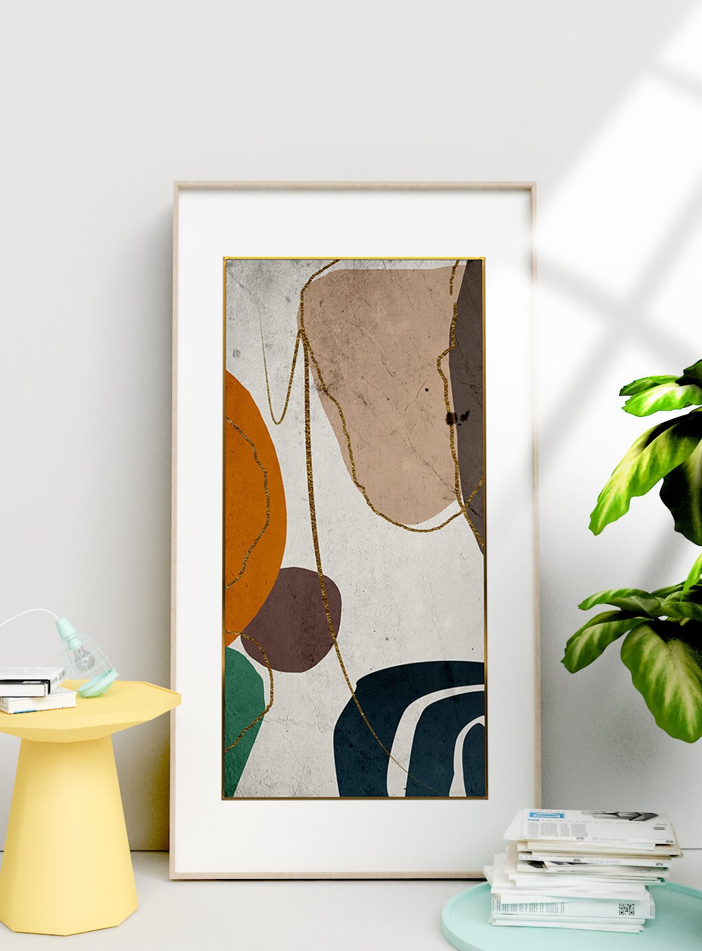 Abstrakte gerahmte Leinwand-Wandkunst, farbenfrohes vertikales Gemälde im Floater-Rahmen, extra große gerahmte Wandkunst für das Wohnzimmer, modernes abstraktes Kunstwerk