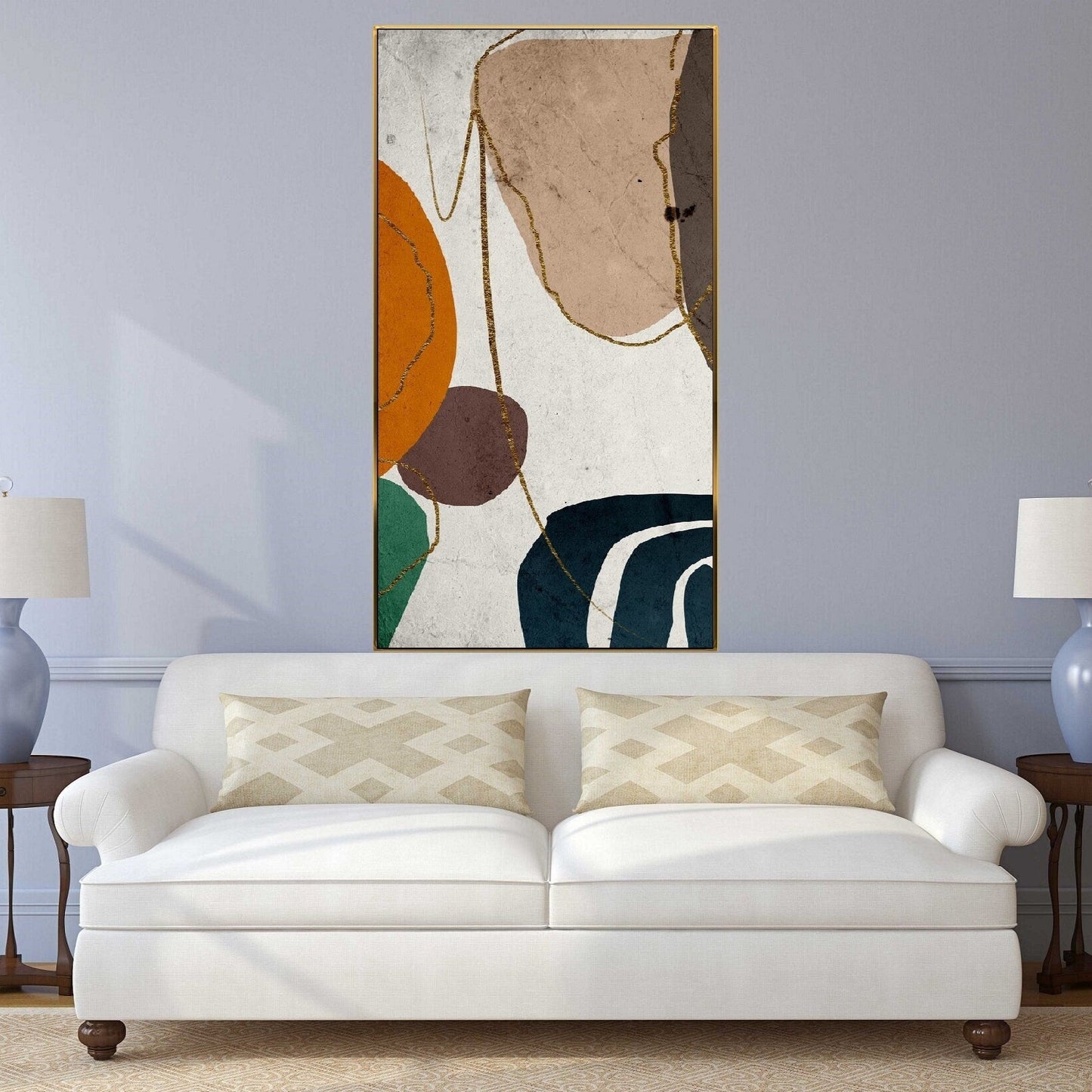 Abstrakte gerahmte Leinwand-Wandkunst, farbenfrohes vertikales Gemälde im Floater-Rahmen, extra große gerahmte Wandkunst für das Wohnzimmer, modernes abstraktes Kunstwerk