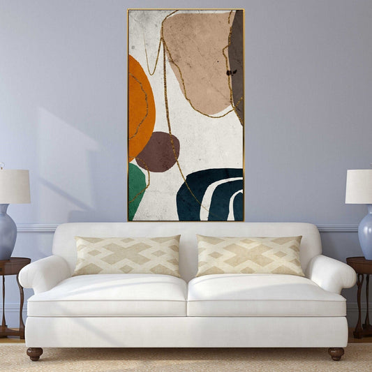 Abstrakte gerahmte Leinwand-Wandkunst, farbenfrohes vertikales Gemälde im Floater-Rahmen, extra große gerahmte Wandkunst für das Wohnzimmer, modernes abstraktes Kunstwerk