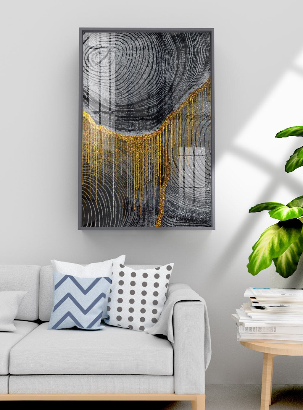 Extra große schwarz-goldene Wandkunst, abstraktes Floating-Frame-Kunstwerk, Kreise druckbare Leinwand-Wandkunst, dunkles Wohnzimmer-Wanddekor