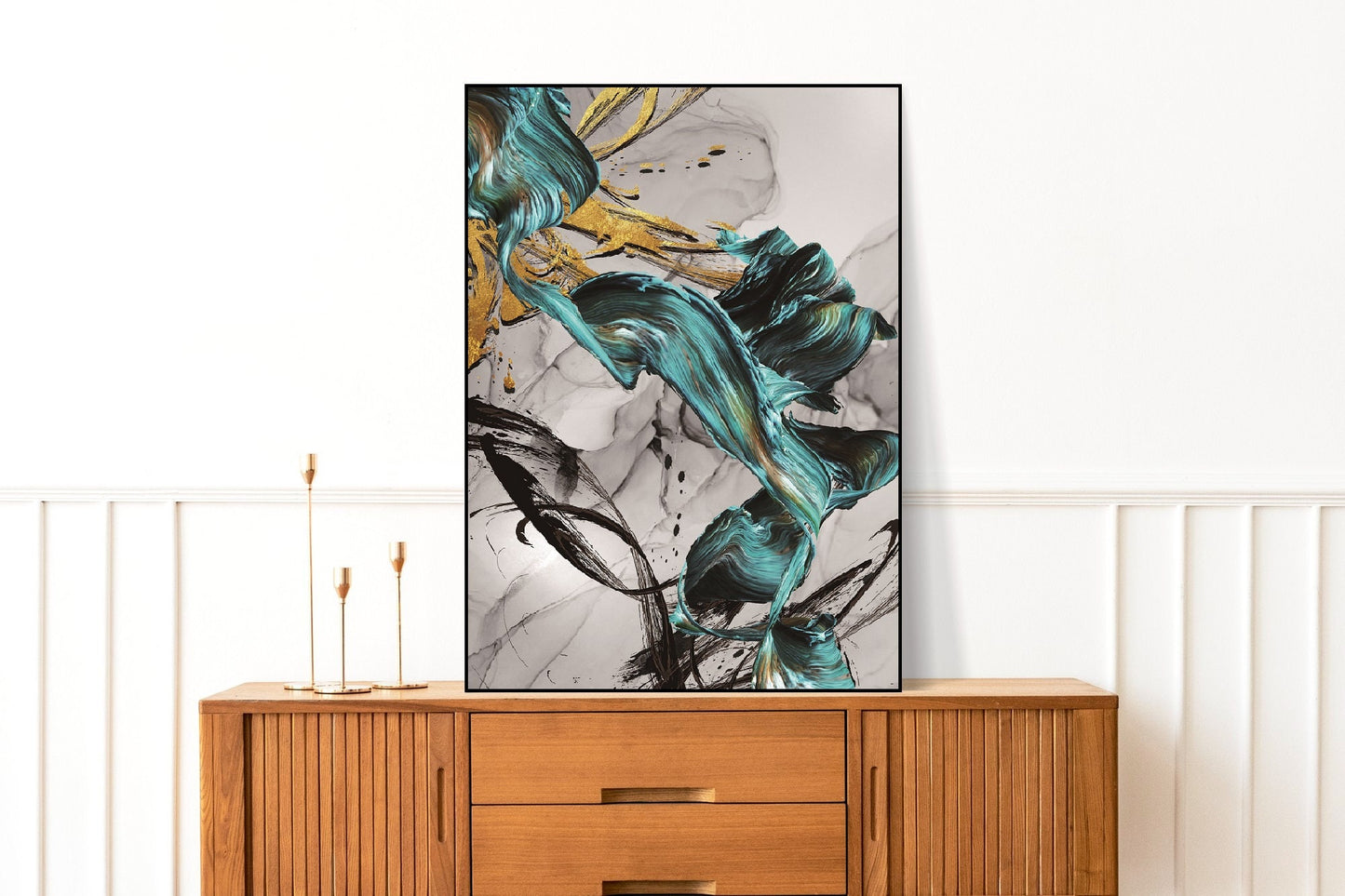 Abstrakte druckbare Wandkunst, weiß-blaues schwebendes Rahmenbild, extra großer moderner Leinwanddruck, zeitgenössisches Schlafzimmer-Wanddekor