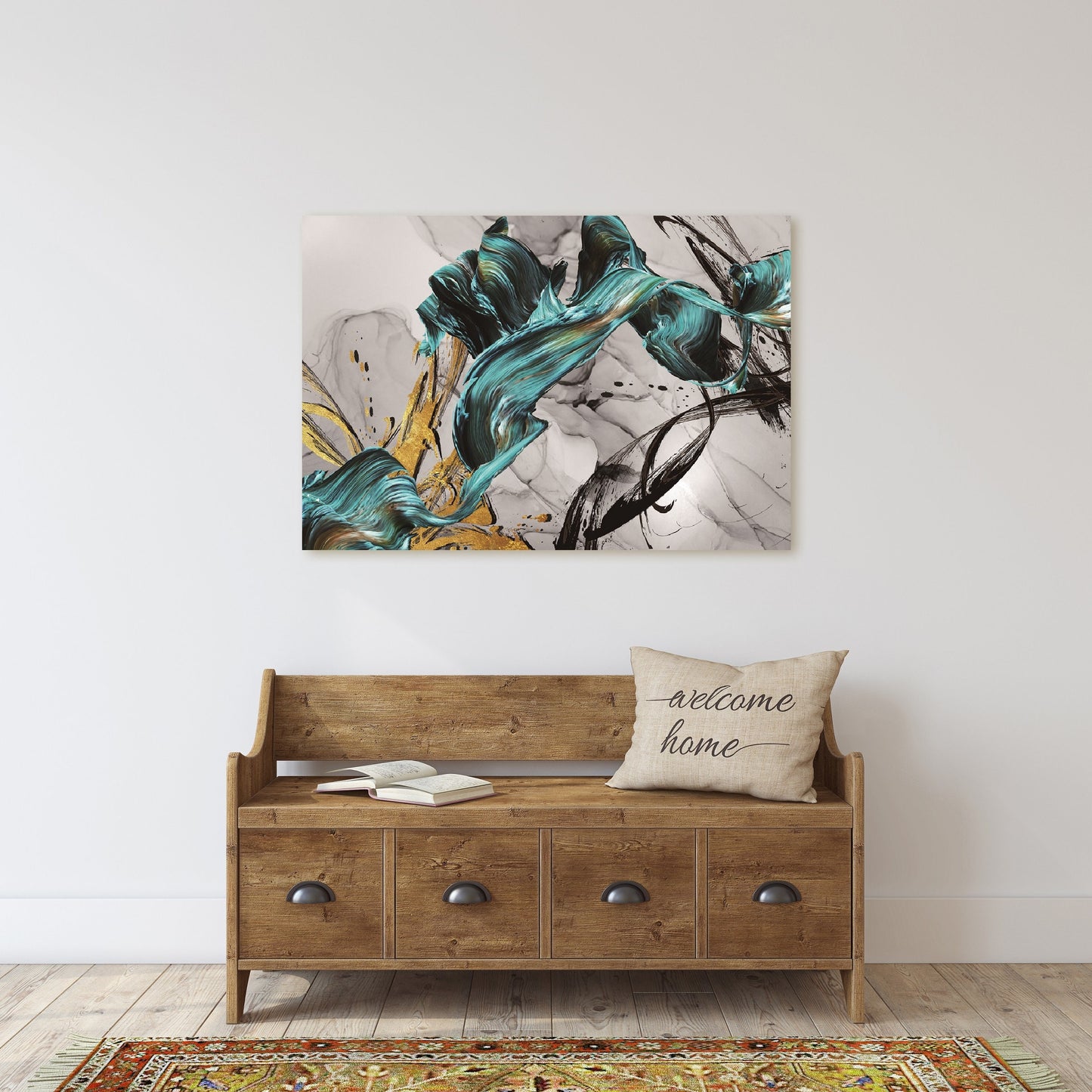 Abstrakte druckbare Wandkunst, weiß-blaues schwebendes Rahmenbild, extra großer moderner Leinwanddruck, zeitgenössisches Schlafzimmer-Wanddekor