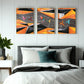 Dreier-Set großer gerahmter Leinwandbilder, abstrakte Wandkunst mit schwebendem Vogelrahmen, druckbare schwarz-orange Wanddekoration fürs Schlafzimmer