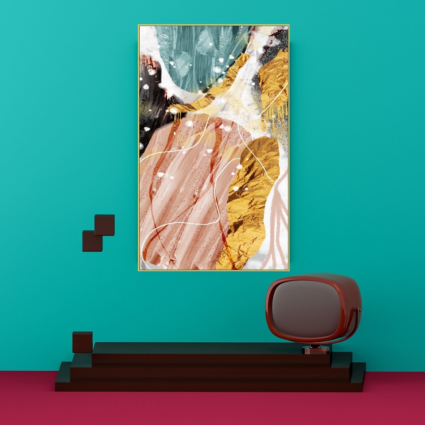 Wandkunst im Marmor-Floater-Rahmen, großes abstraktes druckbares Kunstwerk, moderner farbenfroher Leinwanddruck, gerahmter Kunstdruck fürs Wohnzimmer, Geschenk-Wandkunst