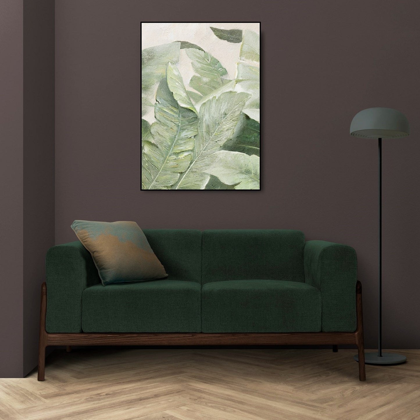 Grüne Blätter Wandkunst, Ölgemälde schwebender Rahmen hängende Wanddekoration, extra großer botanischer Leinwanddruck, Bananenblätter Wohnzimmer Kunstwerk