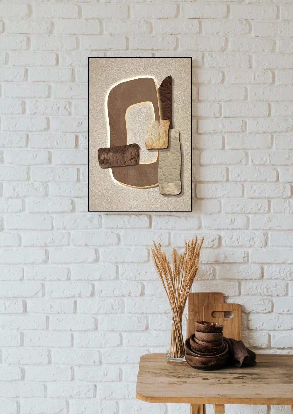 Abstraktes gerahmtes Wanddekor, brauner Floater-Rahmen, großer moderner Leinwanddruck, Designer-Wohnzimmer-Kunstwerk, Bild zum Verschenken