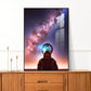 Großes Astronauten-Wandbild, Fantasy-Wandbild im Floater-Rahmen, farbenfroher Weltraum-Leinwanddruck, modernes Wohnzimmer-Wandbild, Designer-Kunstwerk