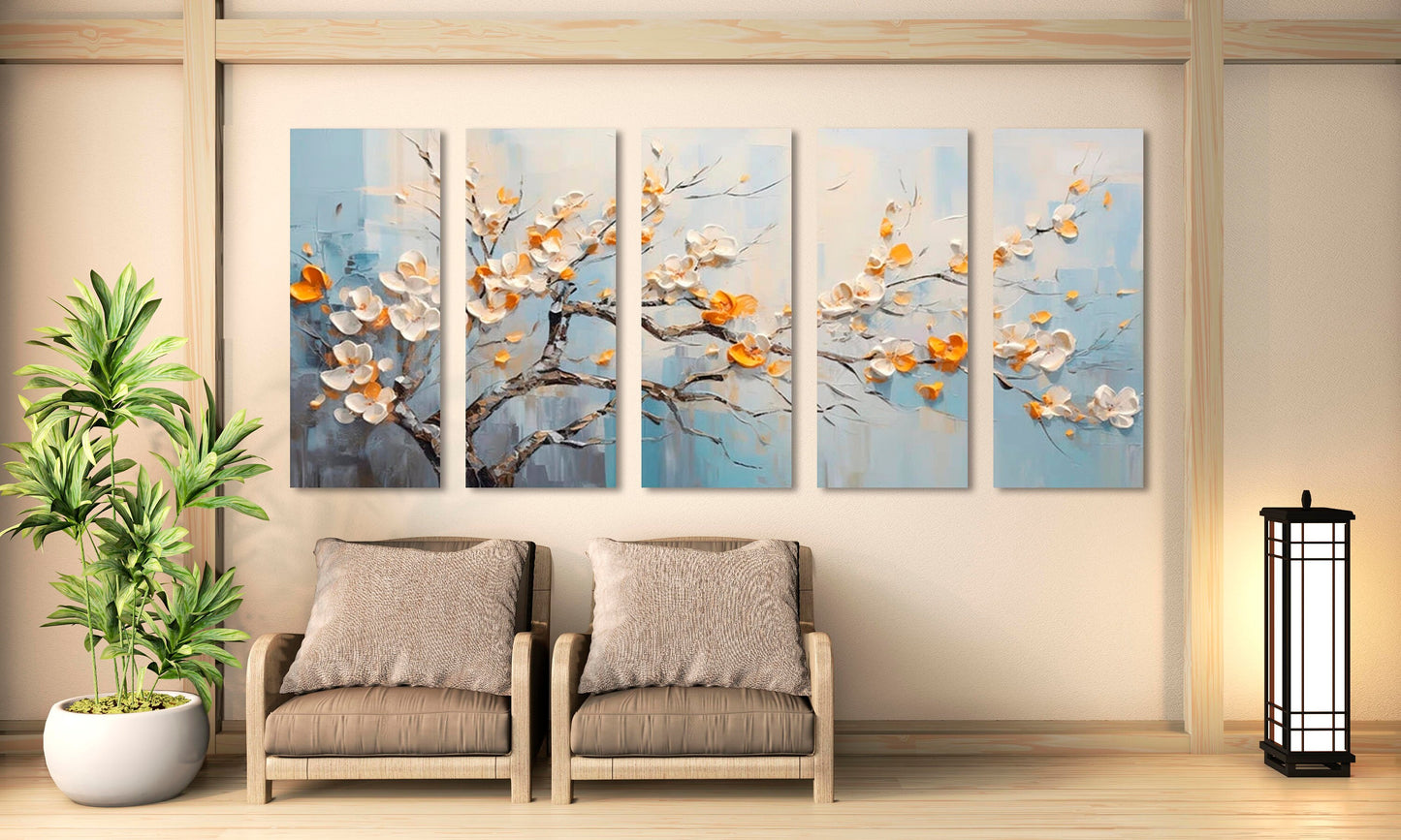 Kirschblüten Wandkunst Set, japanisches Ölgemälde auf Leinwand, mehrteiliges asiatisches Kunstwerk, Sakura-Malerei, Bonsai-Wandkunst