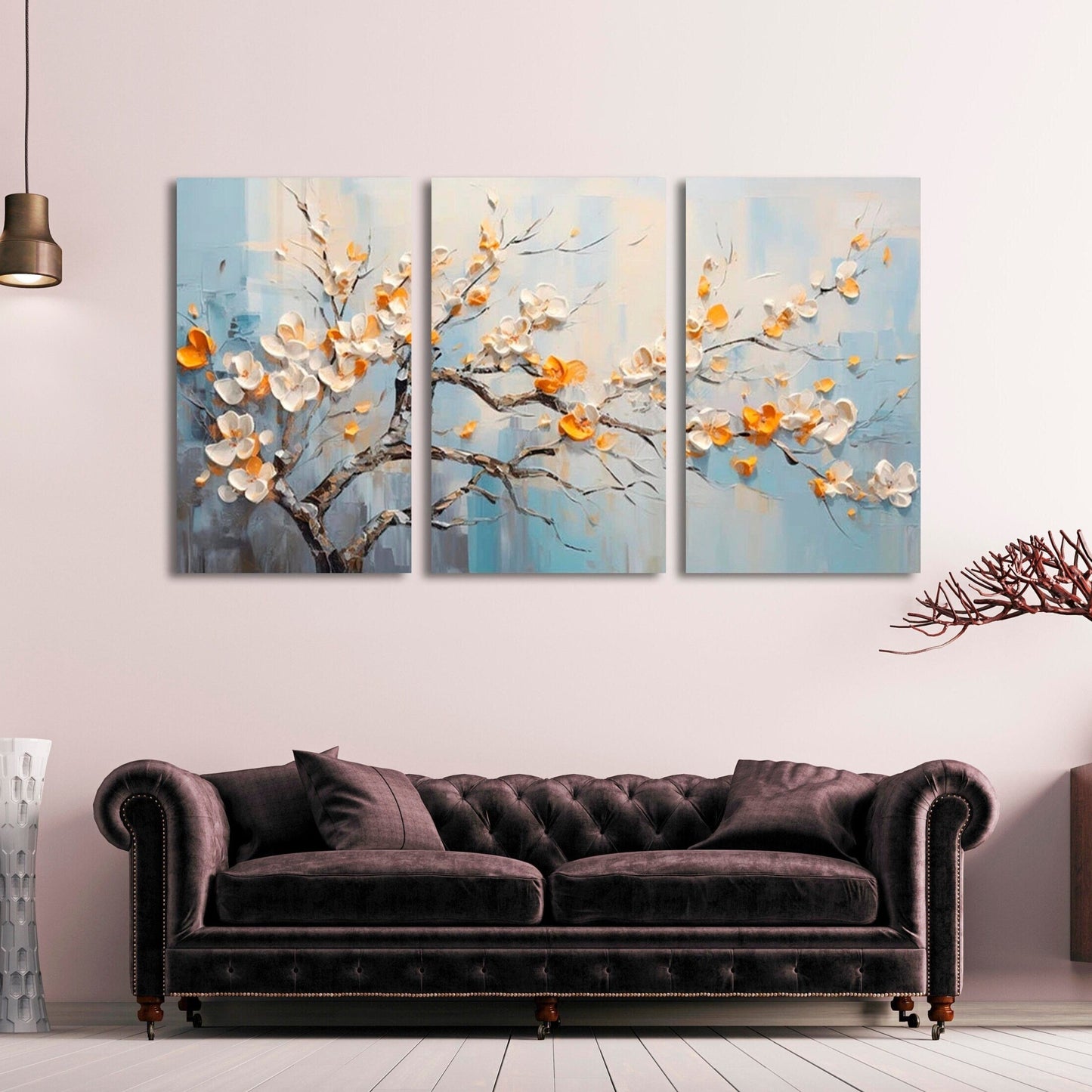 Kirschblüten Wandkunst Set, japanisches Ölgemälde auf Leinwand, mehrteiliges asiatisches Kunstwerk, Sakura-Malerei, Bonsai-Wandkunst