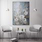 Großes florales Aquarell-Wandbild, Wildblumen-Kunstwerk im schwebenden Rahmen, weißer Blumen-Leinwanddruck, blau-weißes Schlafzimmer-gerahmtes Wandbild