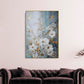 Großes florales Aquarell-Wandbild, Wildblumen-Kunstwerk im schwebenden Rahmen, weißer Blumen-Leinwanddruck, blau-weißes Schlafzimmer-gerahmtes Wandbild
