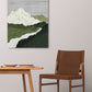 Großes Ölgemälde auf Leinwand, schwebender Rahmen, Berge, Wandkunst, abstrakte Landschaft, hängende Wanddekoration, grün-graues Wohnzimmer-Kunstwerk