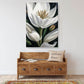 Großes Blumen-Wandbild, druckbares weißes Blumen-Leinwandbild im schwebenden Rahmen, botanisches Wanddekor, grün-weißes Blumen-Wandbild