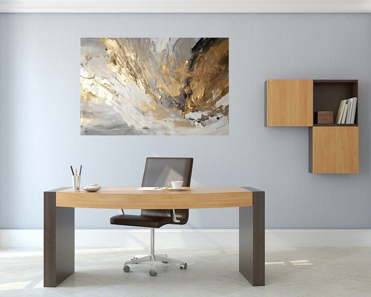 Großes abstraktes Ölgemälde auf Leinwand, graubrauner Floater-Rahmen, moderne gerahmte Wanddekoration, Designer-Wandkunst als Geschenk