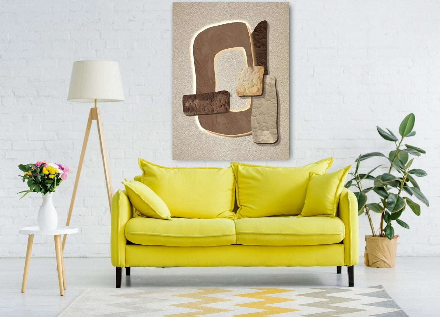 Abstraktes gerahmtes Wanddekor, brauner Floater-Rahmen, großer moderner Leinwanddruck, Designer-Wohnzimmer-Kunstwerk, Bild zum Verschenken