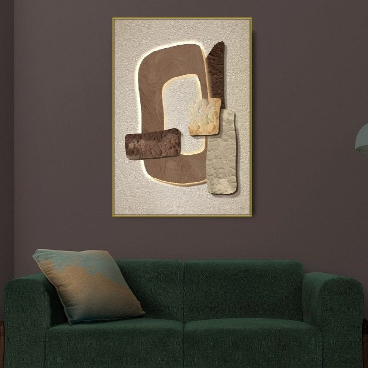 Abstraktes gerahmtes Wanddekor, brauner Floater-Rahmen, großer moderner Leinwanddruck, Designer-Wohnzimmer-Kunstwerk, Bild zum Verschenken