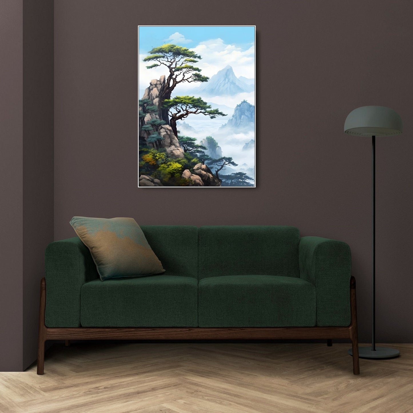 Natur druckbare Wandkunst, Berge Leinwanddruck, schwebender Rahmen Landschaftskunst, botanische Wandkunst, großer Baum Leinwanddruck für Schlafzimmer