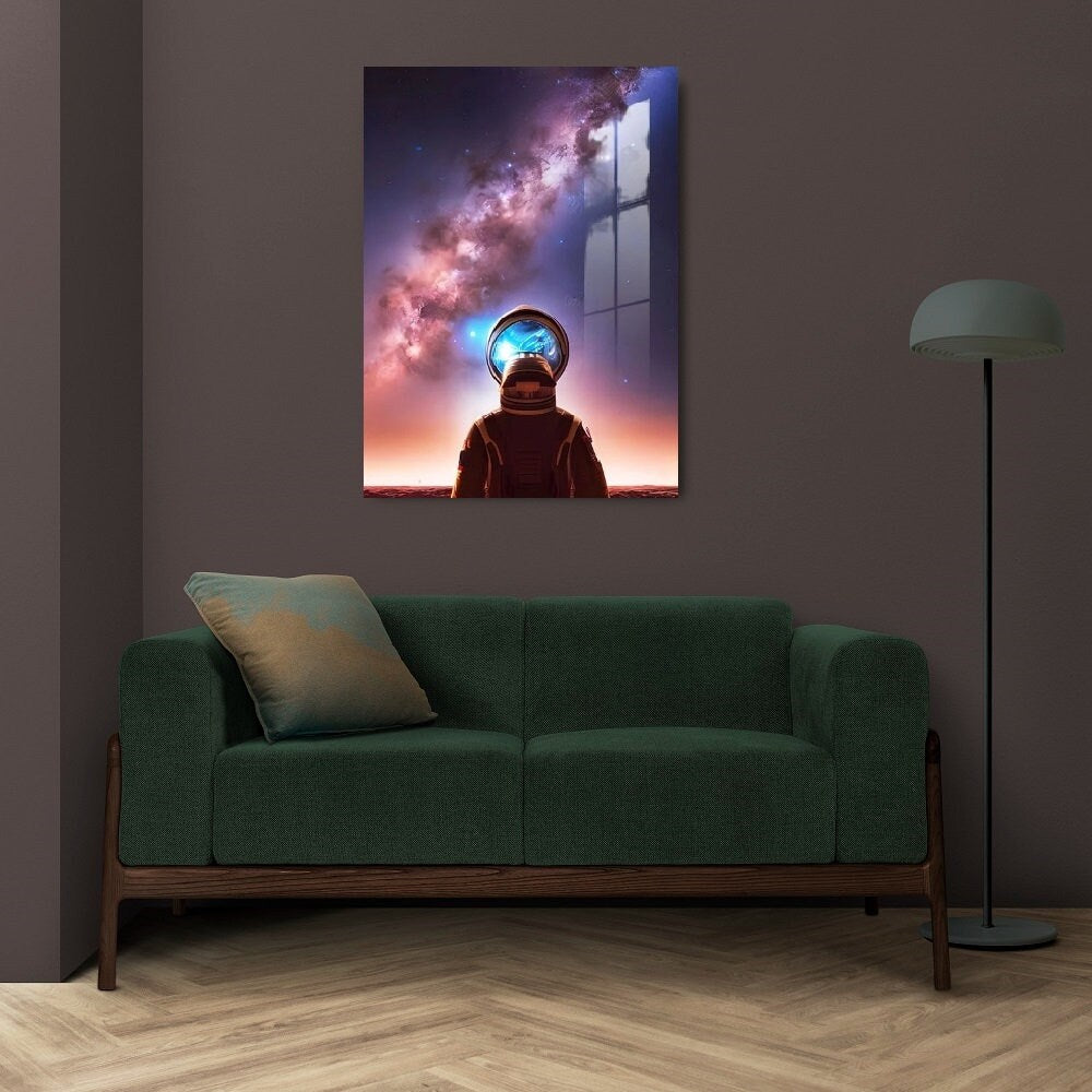 Großes Astronauten-Wandbild, Fantasy-Wandbild im Floater-Rahmen, farbenfroher Weltraum-Leinwanddruck, modernes Wohnzimmer-Wandbild, Designer-Kunstwerk