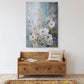 Großes florales Aquarell-Wandbild, Wildblumen-Kunstwerk im schwebenden Rahmen, weißer Blumen-Leinwanddruck, blau-weißes Schlafzimmer-gerahmtes Wandbild