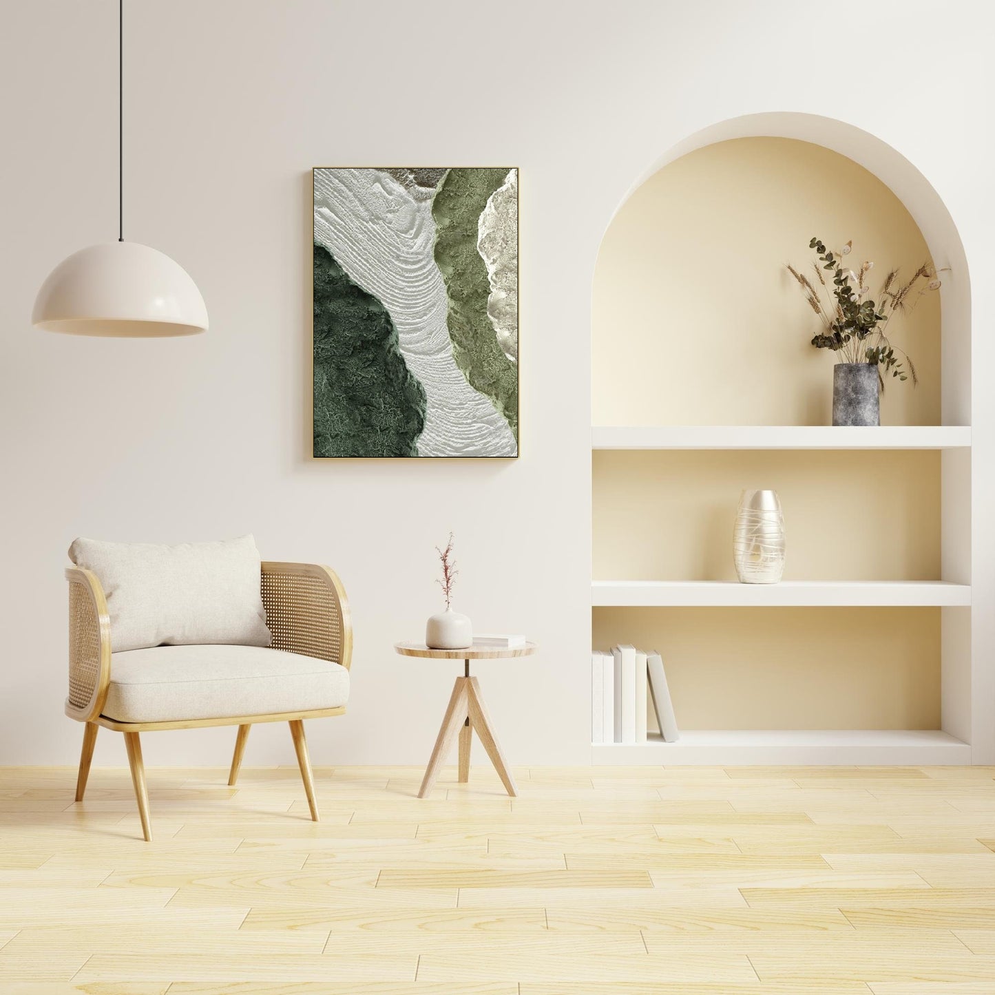 Abstrakte Wandkunst, grüner Leinwanddruck mit schwebendem Rahmen, Ölgemälde, große druckbare Wandkunst, hängende Wanddekoration für Wohnzimmer