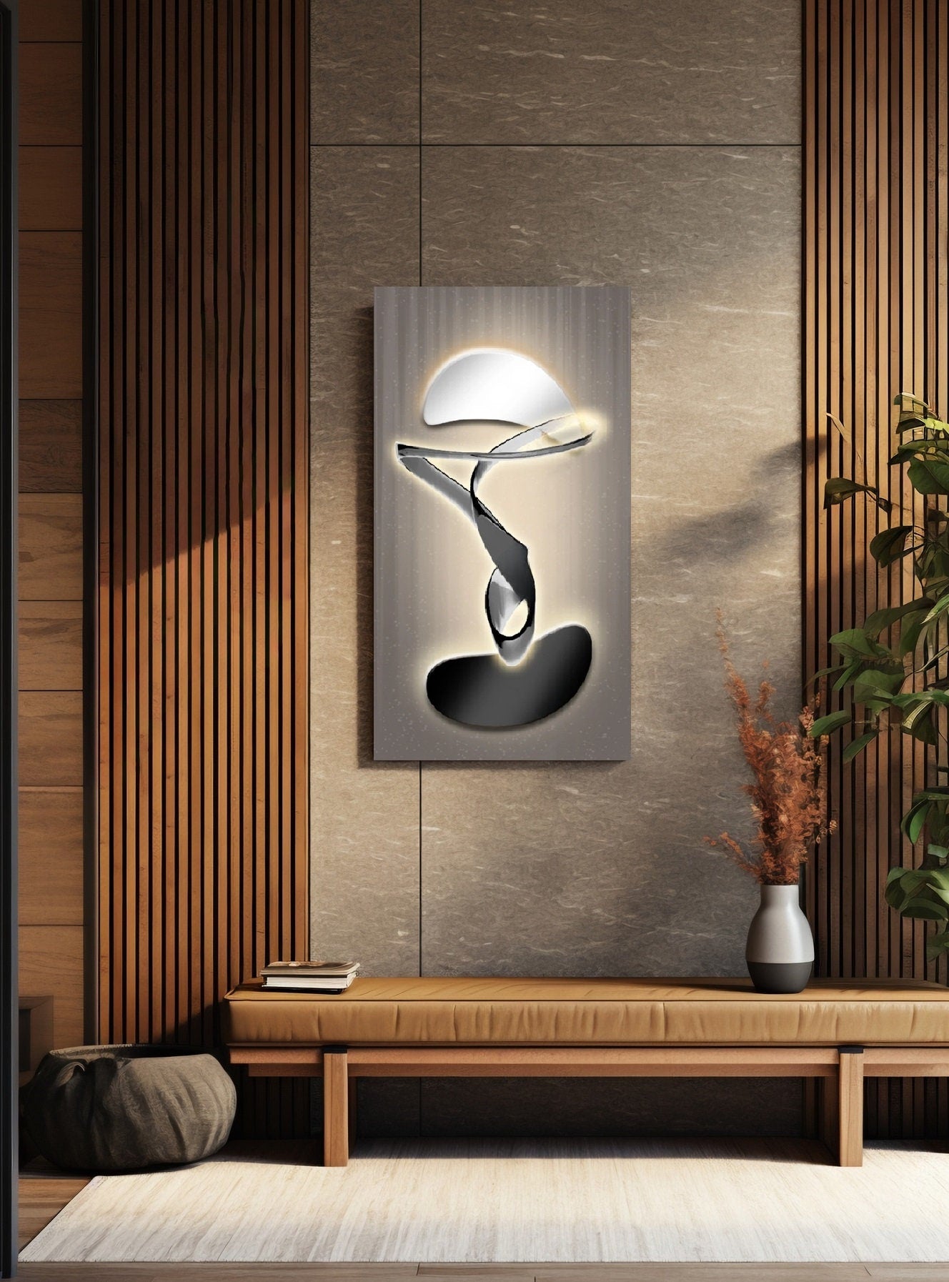 Abstrakte gerahmte Wandkunst, großes schwarz-weißes Kunstwerk, druckbare Wandkunst im Floater-Rahmen, konzeptueller Leinwanddruck, Schlafzimmer-Wandkunst