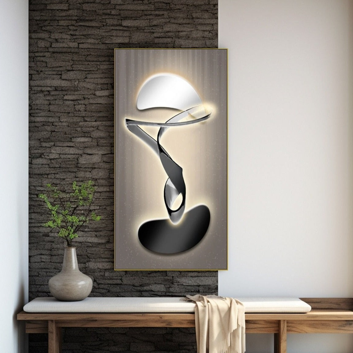 Abstrakte gerahmte Wandkunst, großes schwarz-weißes Kunstwerk, druckbare Wandkunst im Floater-Rahmen, konzeptueller Leinwanddruck, Schlafzimmer-Wandkunst