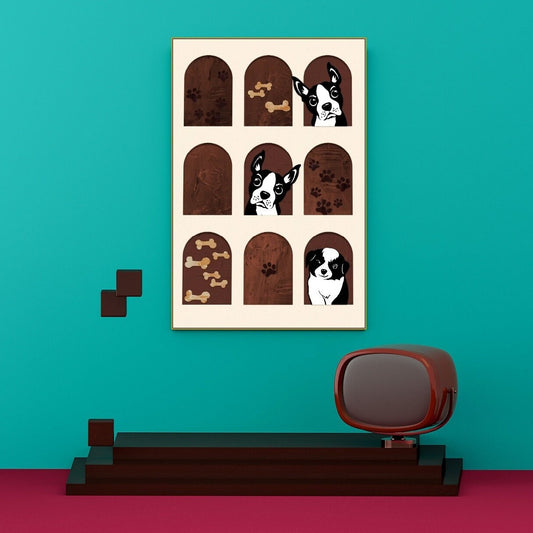 Leinwandbild Tiere, großes gerahmtes Hundebild, druckbare moderne Wanddekoration, schwebender Rahmen, Wohnzimmerbild, schwarzer Hundedruck