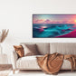 Großes Meeresbild, Wellen-Leinwanddruck, maritime Wandkunst im Floater-Rahmen, blau-rosa Kunstwerk, druckbares maritimes Bild fürs Wohnzimmer