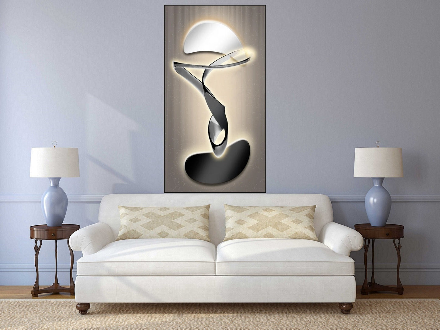 Abstrakte gerahmte Wandkunst, großes schwarz-weißes Kunstwerk, druckbare Wandkunst im Floater-Rahmen, konzeptueller Leinwanddruck, Schlafzimmer-Wandkunst