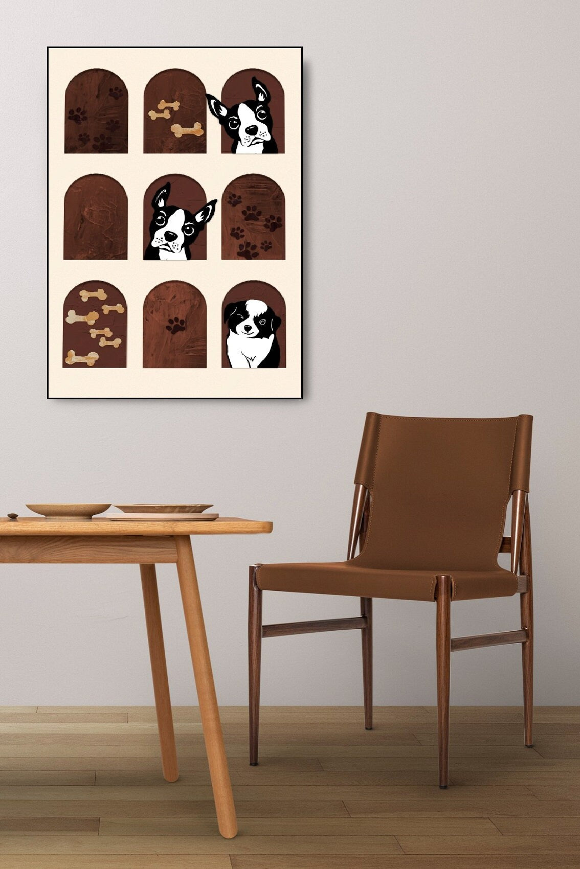 Leinwandbild Tiere, großes gerahmtes Hundebild, druckbare moderne Wanddekoration, schwebender Rahmen, Wohnzimmerbild, schwarzer Hundedruck