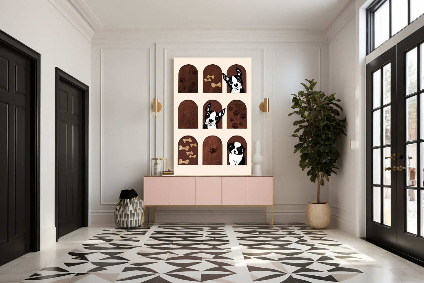 Leinwandbild Tiere, großes gerahmtes Hundebild, druckbare moderne Wanddekoration, schwebender Rahmen, Wohnzimmerbild, schwarzer Hundedruck